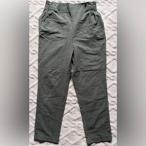 Women’s Green Striped Dress Pants - Capri Length Elastic Waist & Cuffed, Size S
